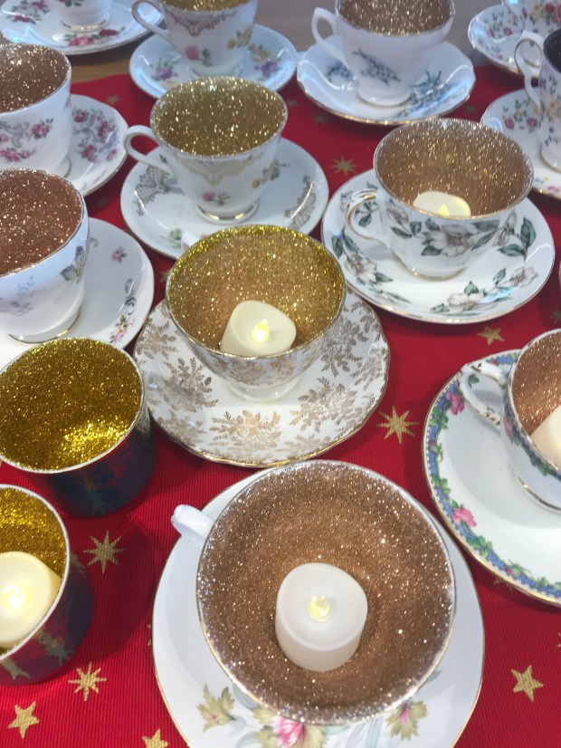 Glitter teacup candles